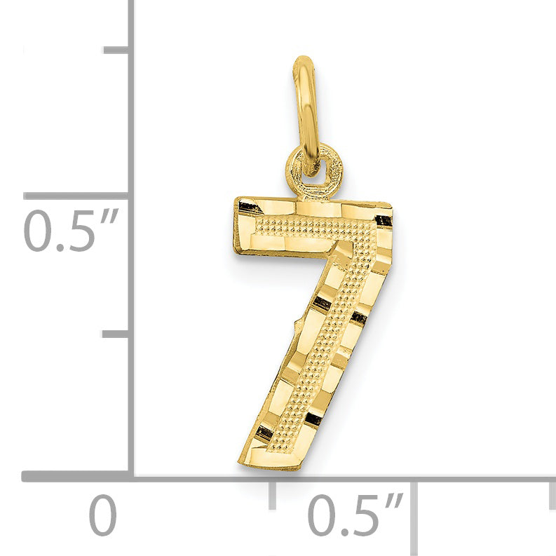 10K Yellow Gold 10Ky Casted Small Diamond-Cut Number 7 Charm