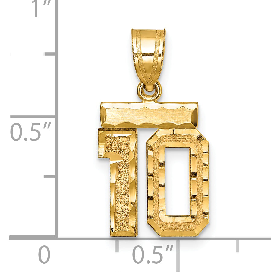 10K Yellow Gold Small Brushed Diamond-Cut Number 10 Charm