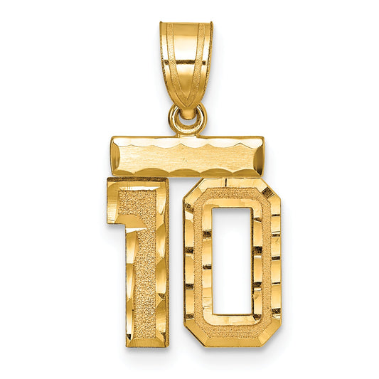 10K Yellow Gold Small Brushed Diamond-Cut Number 10 Charm