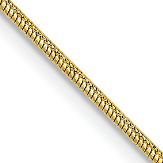 18 Inch 10K Yellow Gold 1.1mm Round Snake Chain Necklace