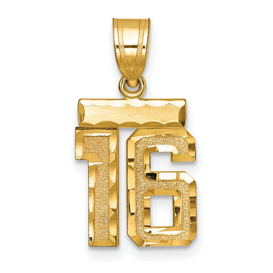 10K Yellow Gold 10Ky Casted Small Diamond-Cut Number 16 Charm
