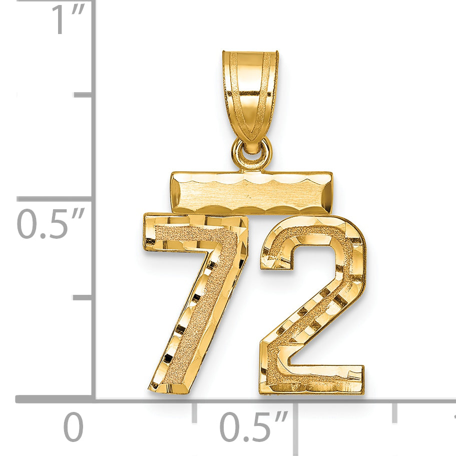 10K Yellow Gold Small Brushed Diamond-Cut Number 72 Charm