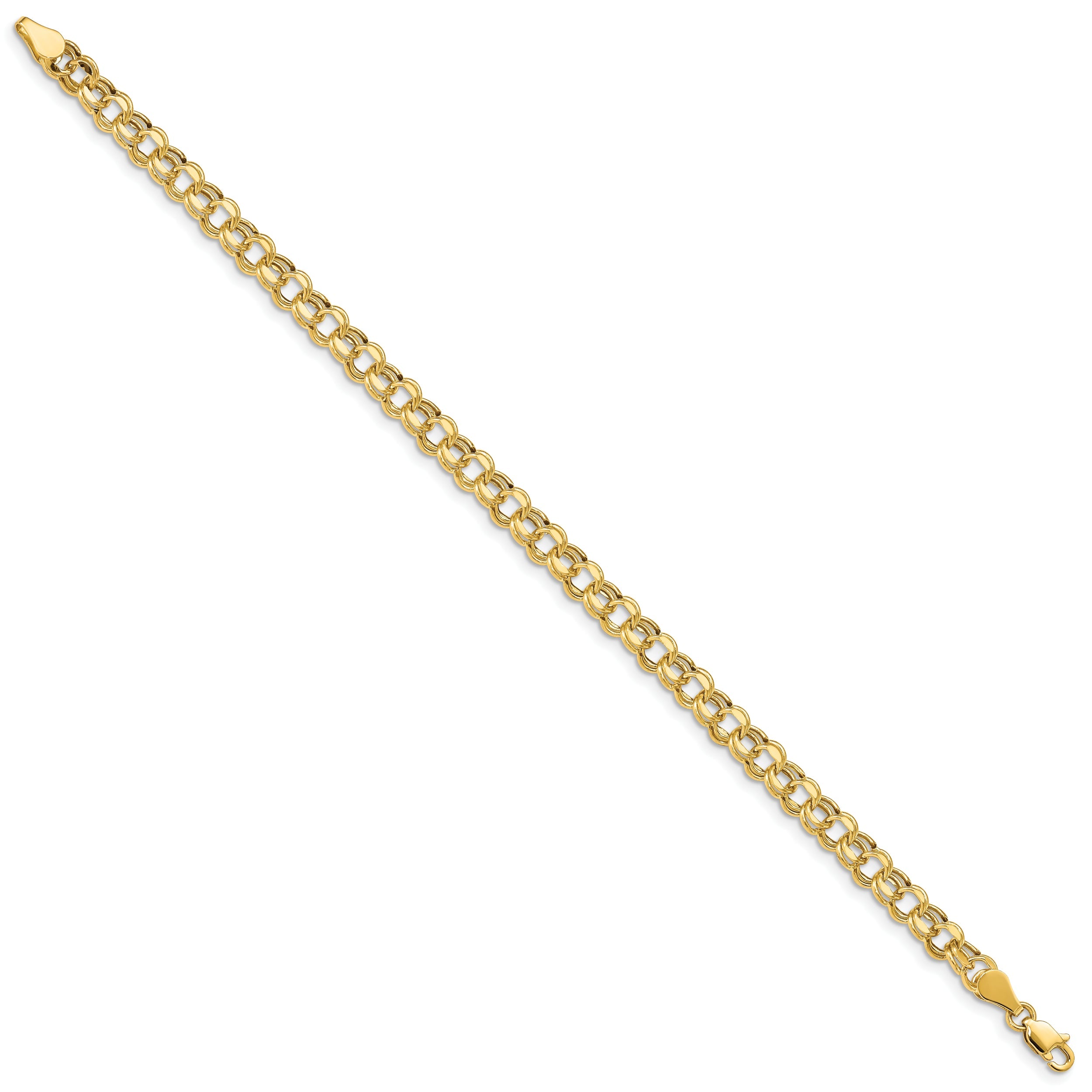 10K Yellow Gold Lite 5mm Diamond-Cut Double Link Charm Bracelet