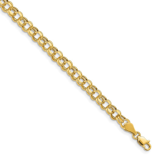 10K Yellow Gold Lite 5mm Diamond-Cut Double Link Charm Bracelet