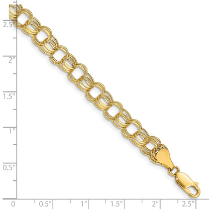10K Yellow Gold Lite 7mm Triple Link Charm Bracelet