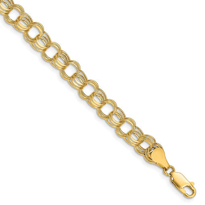 10K Yellow Gold Lite 7mm Triple Link Charm Bracelet