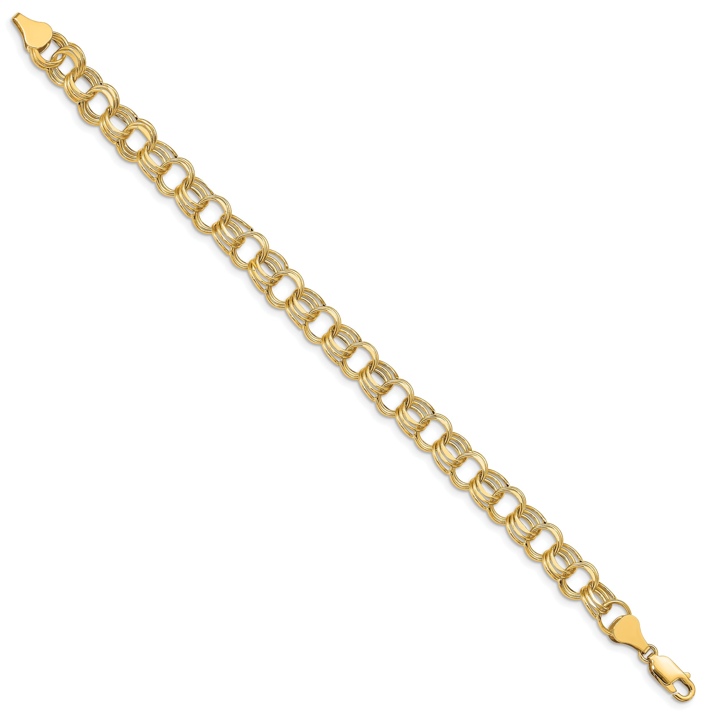 10K Yellow Gold Lite 8mm Triple Link Charm Bracelet