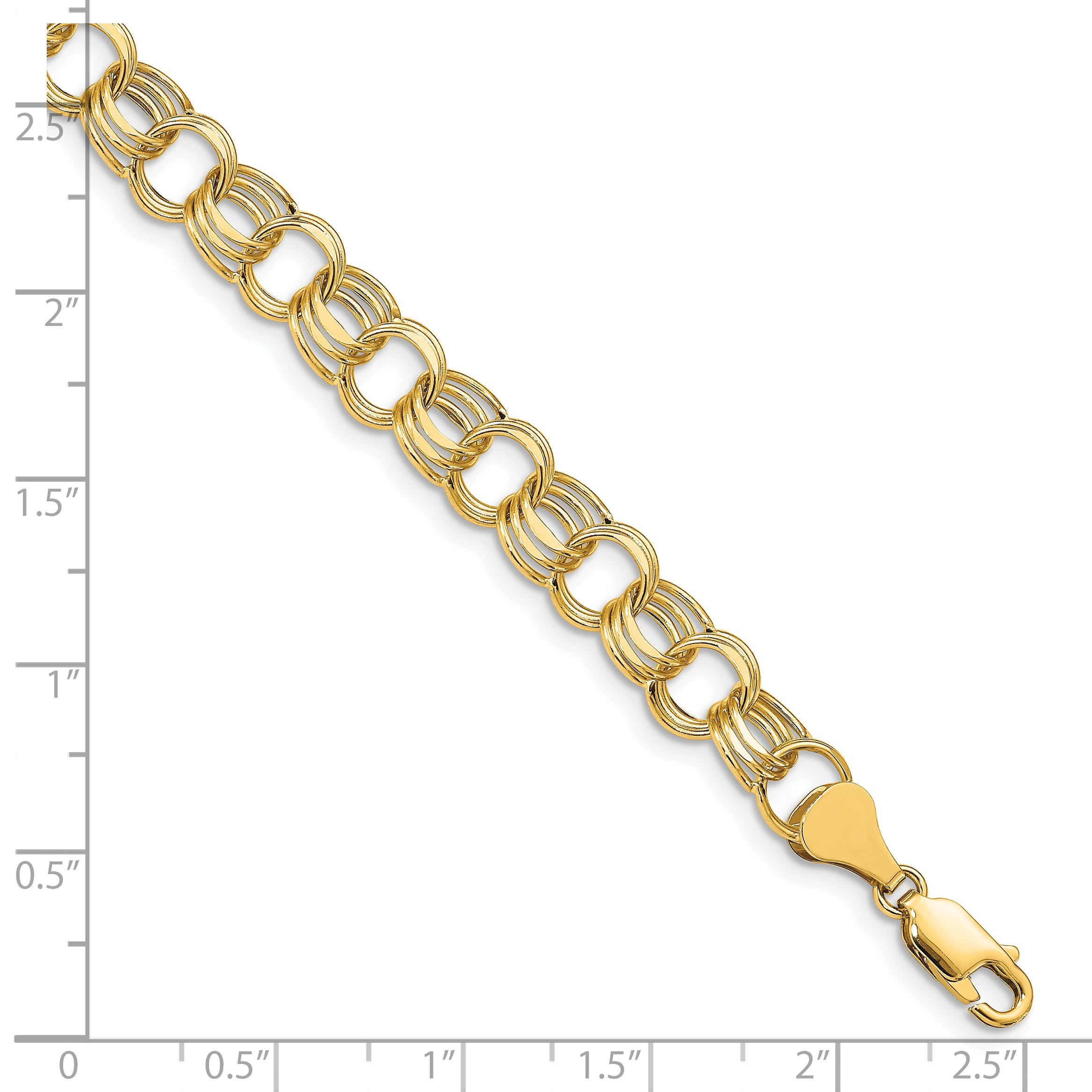 10K Yellow Gold Lite 8mm Triple Link Charm Bracelet