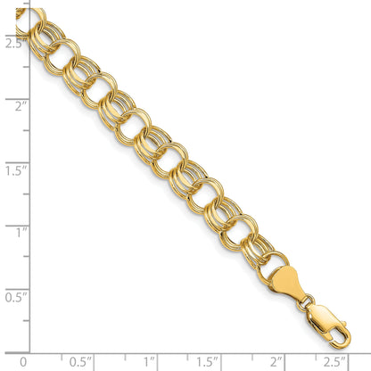 10K Yellow Gold Lite 8mm Triple Link Charm Bracelet