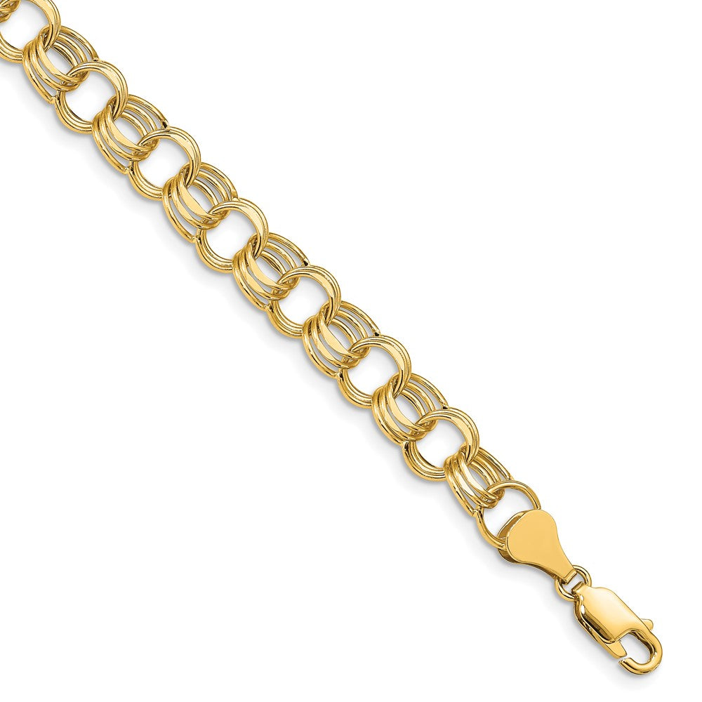 10K Yellow Gold Lite 8mm Triple Link Charm Bracelet