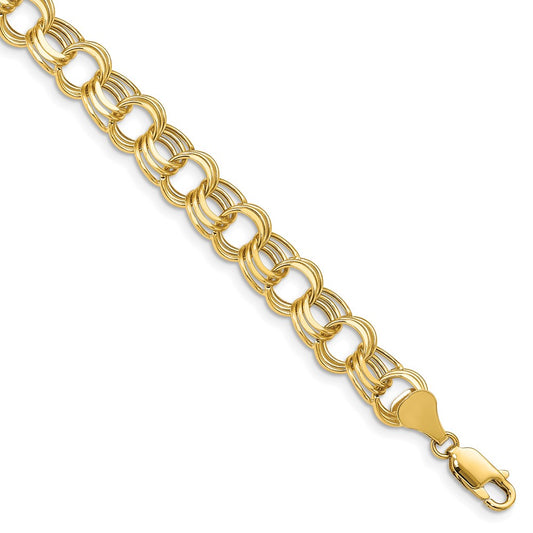 10K Yellow Gold Lite 8.5mm Triple Link Charm Bracelet