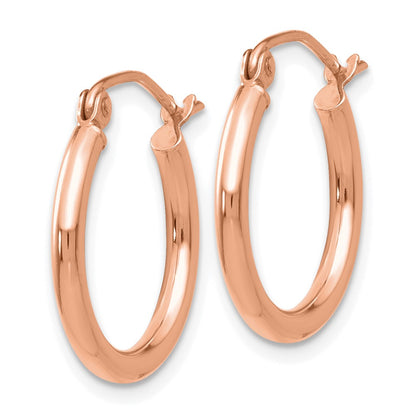 10K Rose Gold Polished 2X17.5mm Lightweight Tube Hoop Earrings