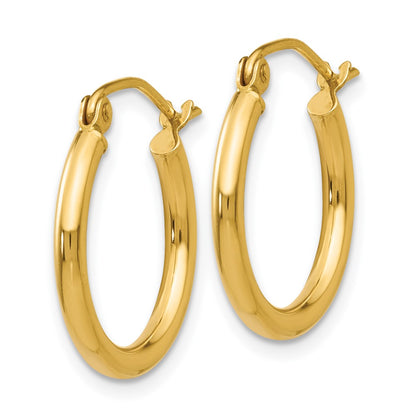 10K Yellow Gold 10K Polished 2mm Lightweight Tube Hoop Earrings