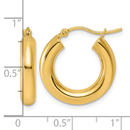 10K Yellow Gold Polished 4mm Tube Hoop Earrings