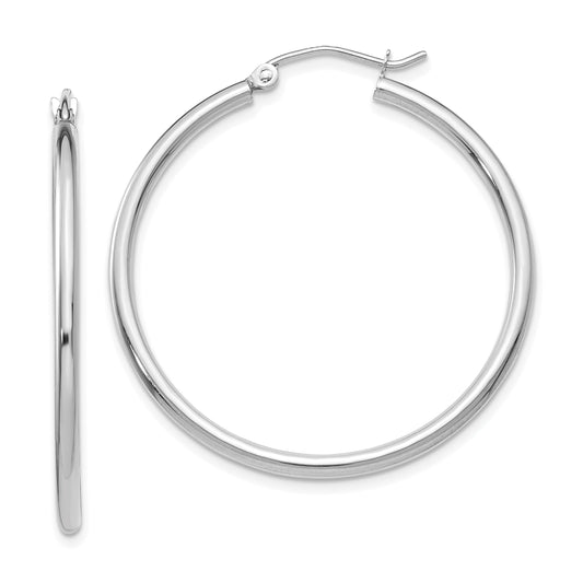 10K White Gold 10K Polished 2mm Lightweight Tube Hoop Earrings