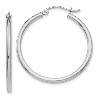 10K White Gold 10K Polished 2mm Lightweight Tube Hoop Earrings