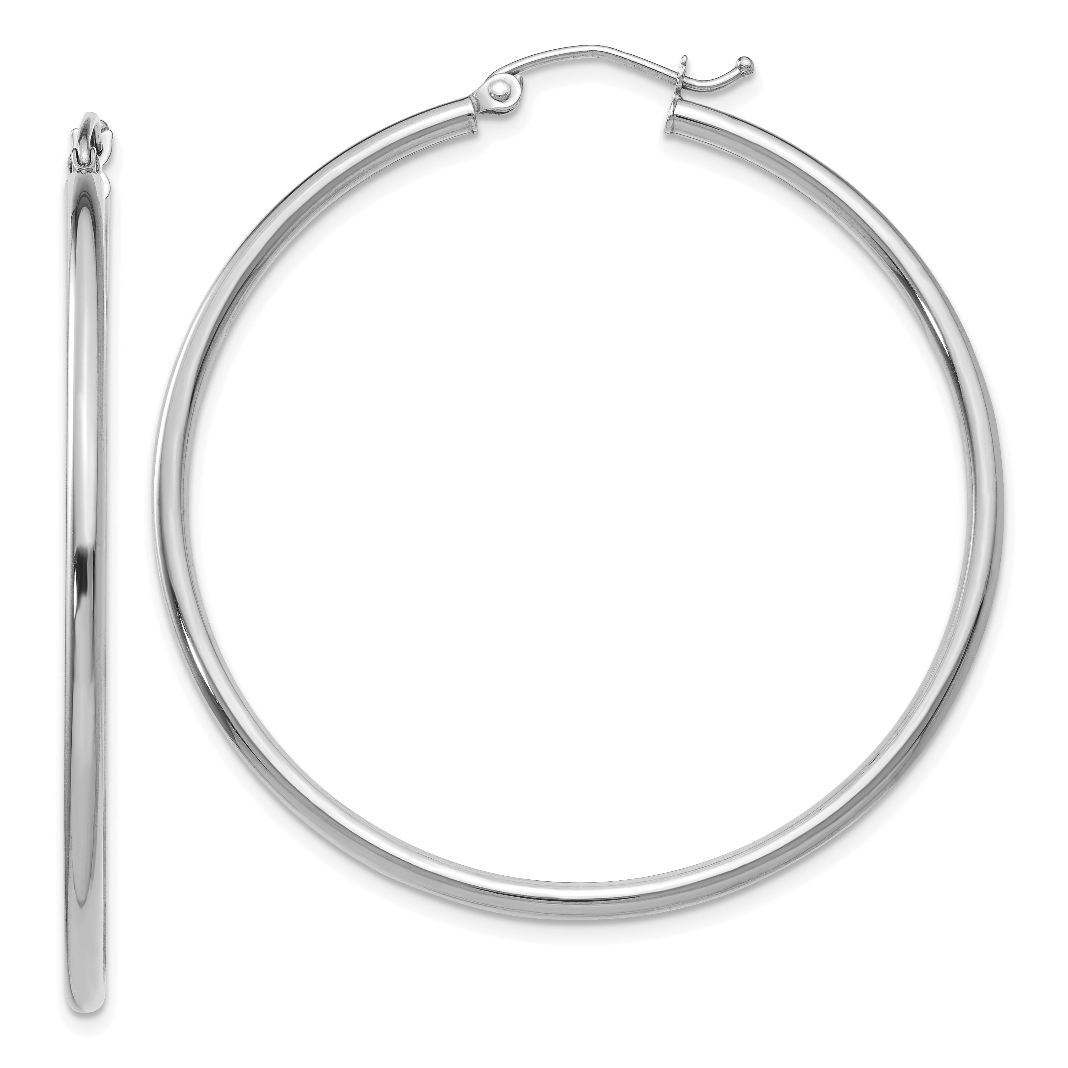 10K White Gold 10K Polished 2mm Lightweight Tube Hoop Earrings