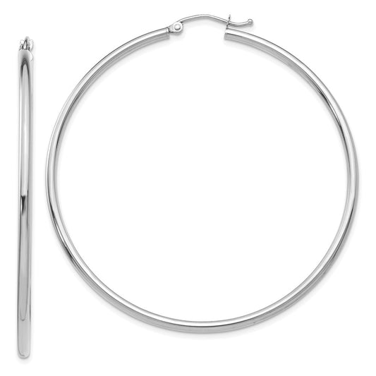 10K White Gold 10K Polished 2mm Lightweight Tube Hoop Earrings