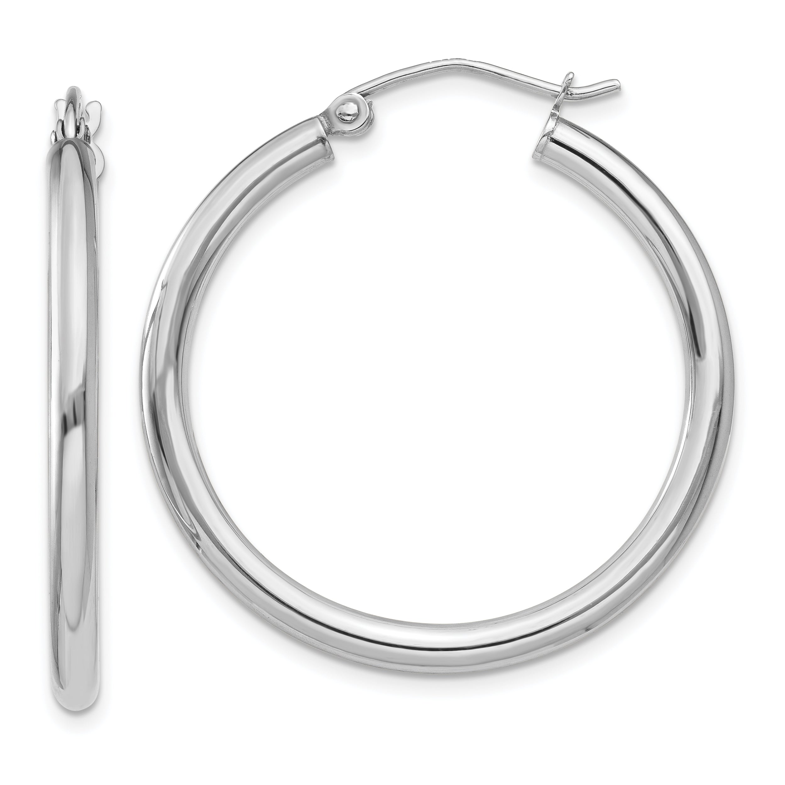 10K White Gold 10K Polished 2.5mm Lightweight Tube Hoop Earrings