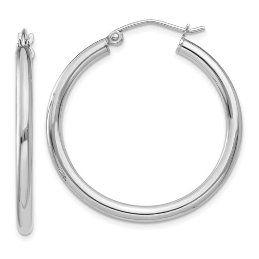 10K White Gold 10K Polished 2.5mm Lightweight Tube Hoop Earrings