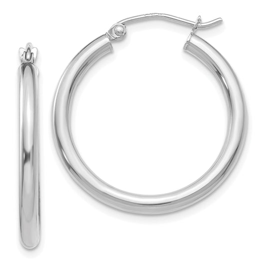10K White Gold 10K Polished 2.5mm Lightweight Tube Hoop Earrings