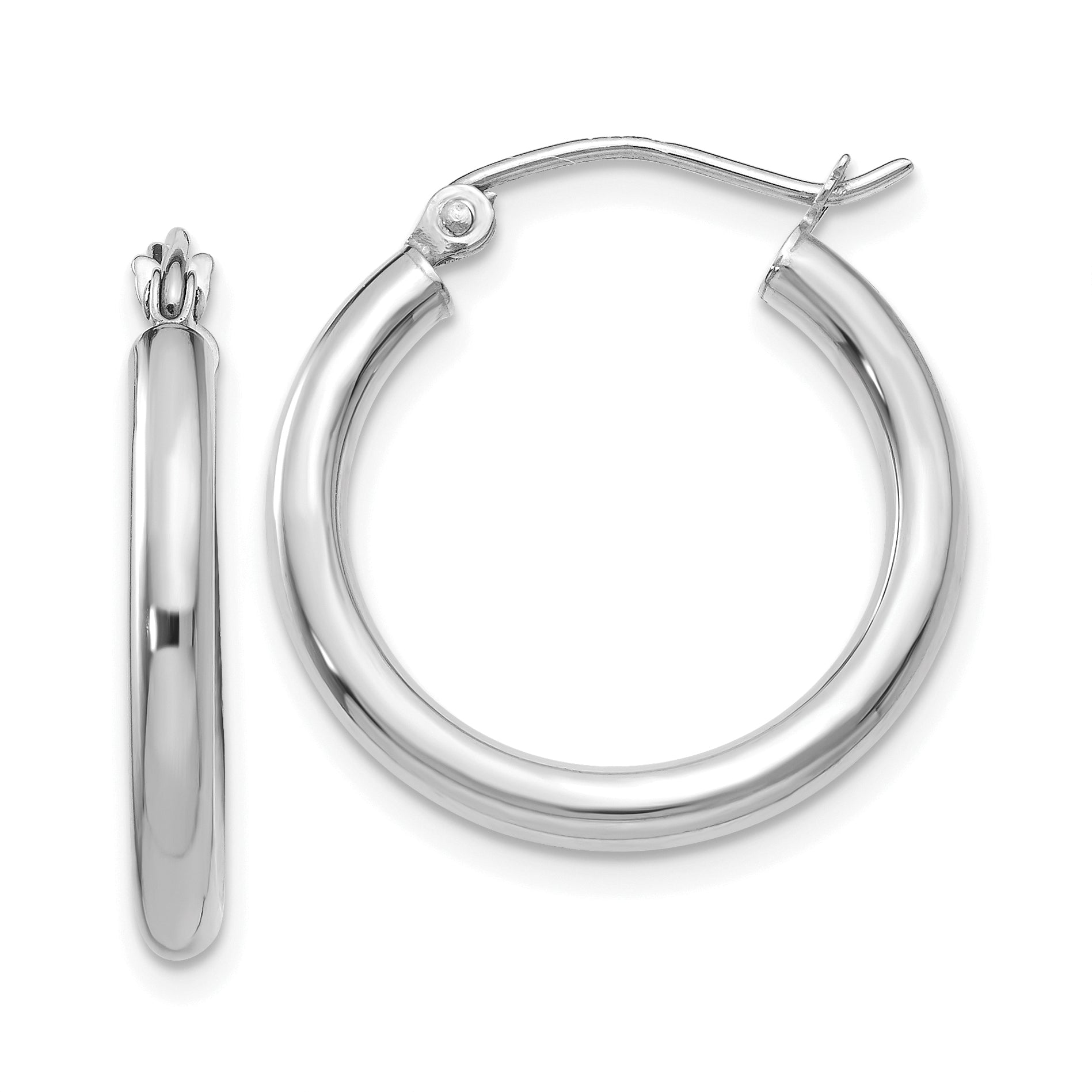 10K White Gold 10K Polished 2.5mm Lightweight Tube Hoop Earrings