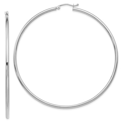 10K White Gold 10K Polished 2.5mm Lightweight Tube Hoop Earrings