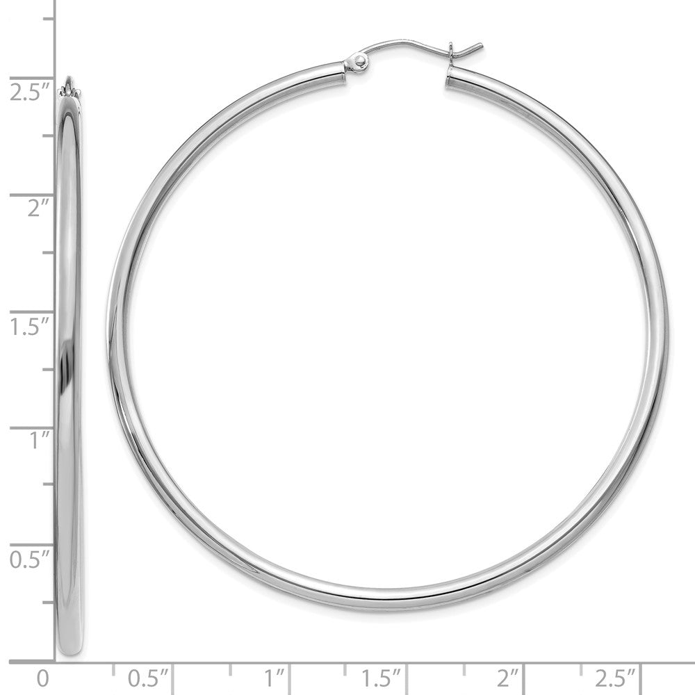 10K White Gold 10K Polished 2.5mm Lightweight Tube Hoop Earrings