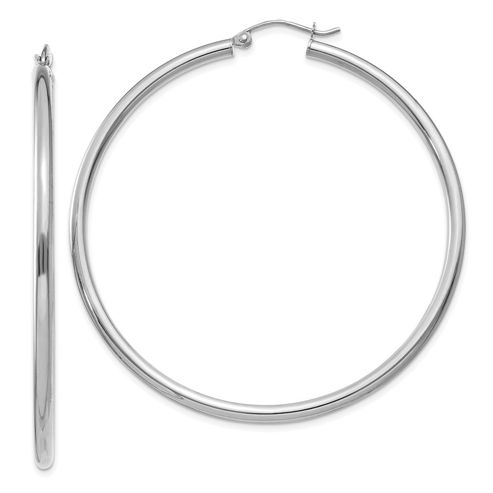 10K White Gold 10K Polished 2.5mm Lightweight Tube Hoop Earrings
