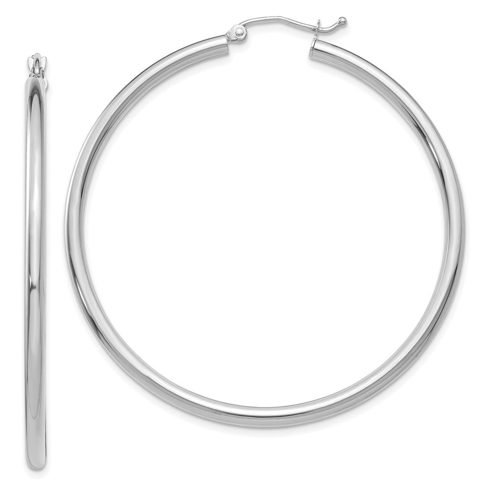 10K White Gold 10K Polished 2.5mm Lightweight Tube Hoop Earrings