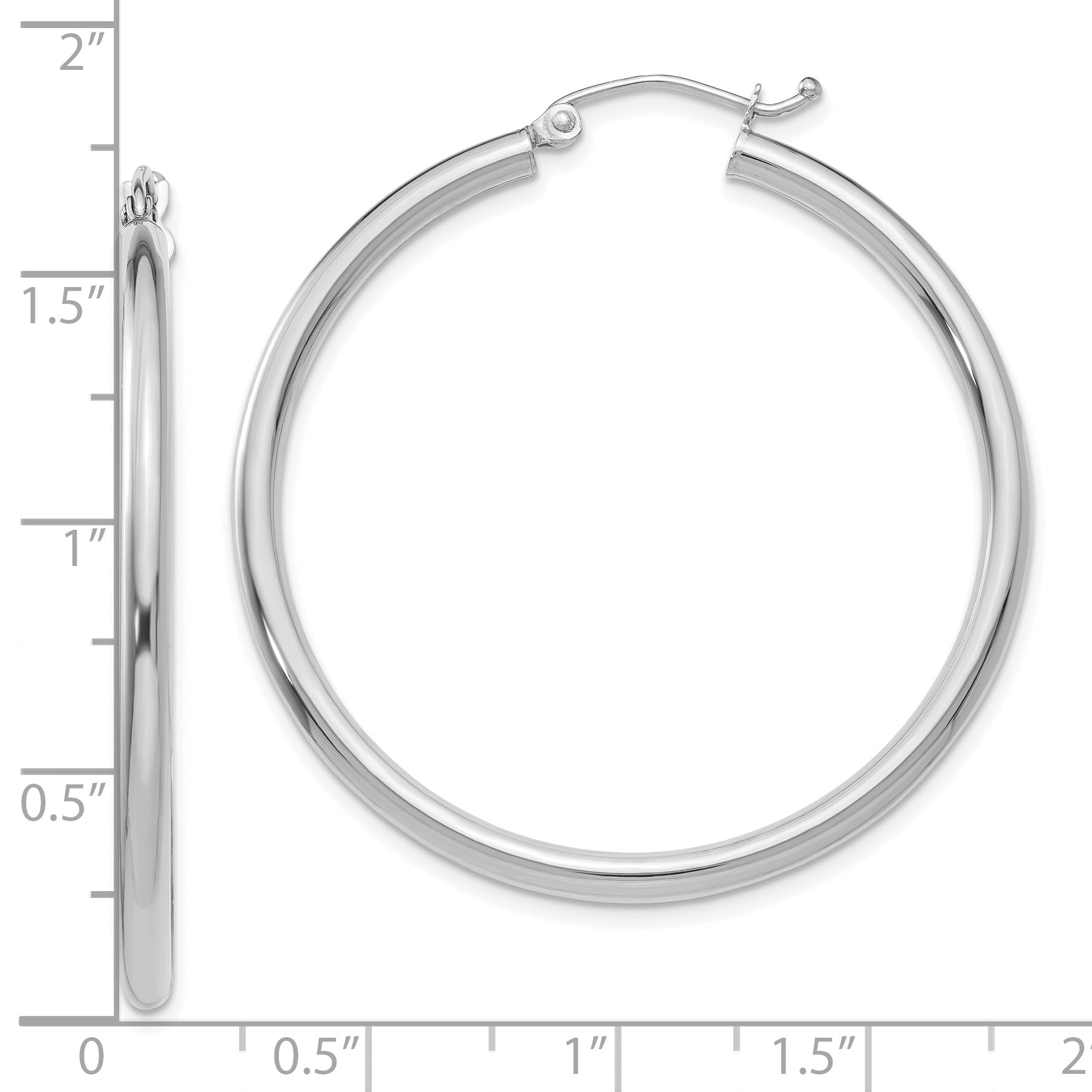 10K White Gold 10K Polished 2.5mm Lightweight Tube Hoop Earrings