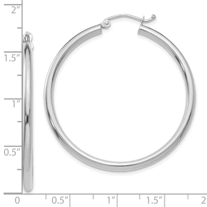 10K White Gold 10K Polished 2.5mm Lightweight Tube Hoop Earrings