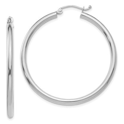 10K White Gold 10K Polished 2.5mm Lightweight Tube Hoop Earrings