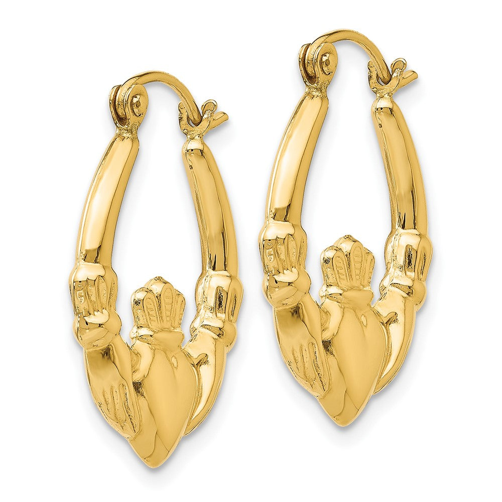 10K Yellow Gold Polished Claddagh Hoop Earrings
