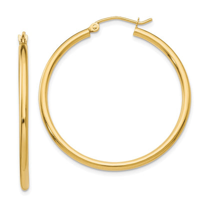 10K Yellow Gold 10K Polished 2mm Lightweight Tube Hoop Earrings