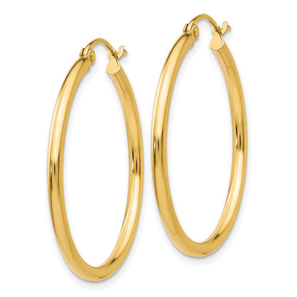 10K Yellow Gold 10K Polished 2mm Lightweight Tube Hoop Earrings