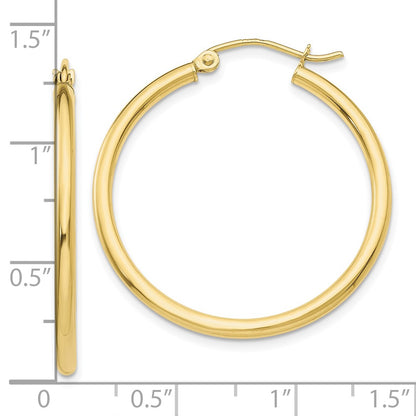 10K Yellow Gold 10K Polished 2mm Lightweight Tube Hoop Earrings