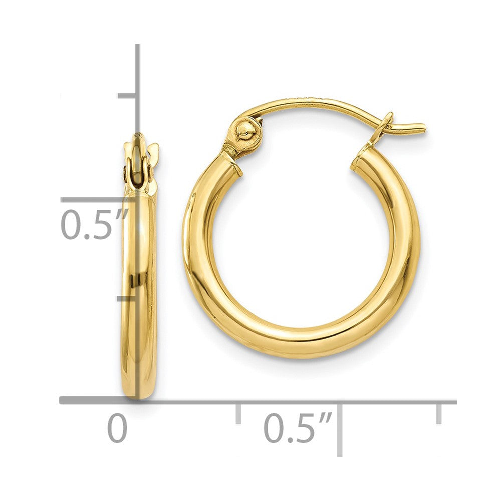10K Yellow Gold 10K Polished 2mm Lightweight Tube Hoop Earrings