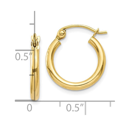 10K Yellow Gold 10K Polished 2mm Lightweight Tube Hoop Earrings