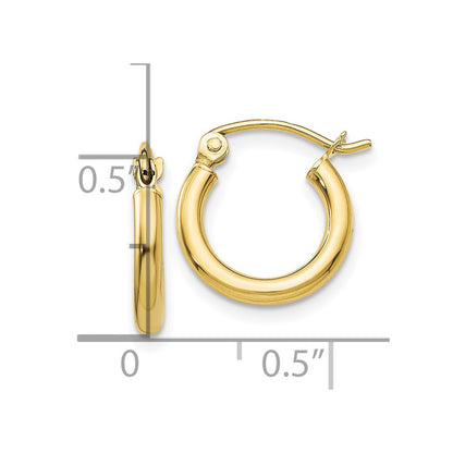 10K Yellow Gold 10K Polished 2mm Lightweight Tube Hoop Earrings