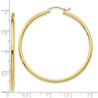 10K Yellow Gold Polished 2mm Tube Hoop Earrings