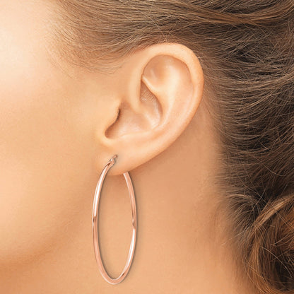 10K Rose Gold Polished 2mm Lightweight Tube Hoop Earrings