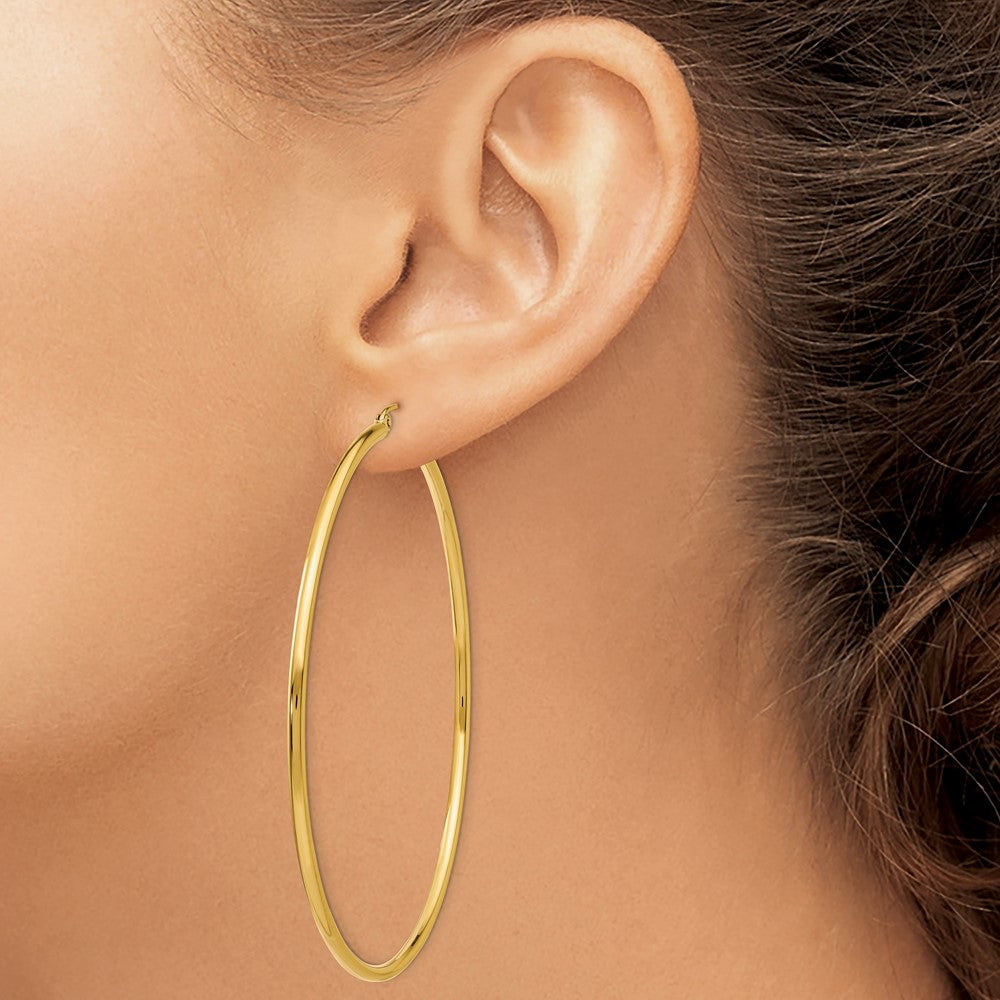10K Yellow Gold 10K Polished 2mm Lightweight Tube Hoop Earrings
