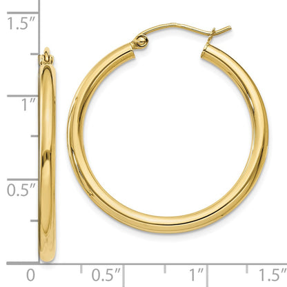 10K Yellow Gold Polished 2.5mm Lightweight Tube Hoop Earrings