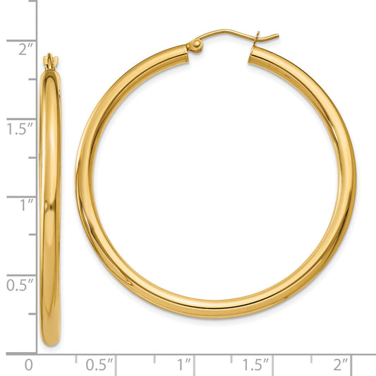 10K Yellow Gold Polished 3mm Lightweight Tube Hoop Earrings