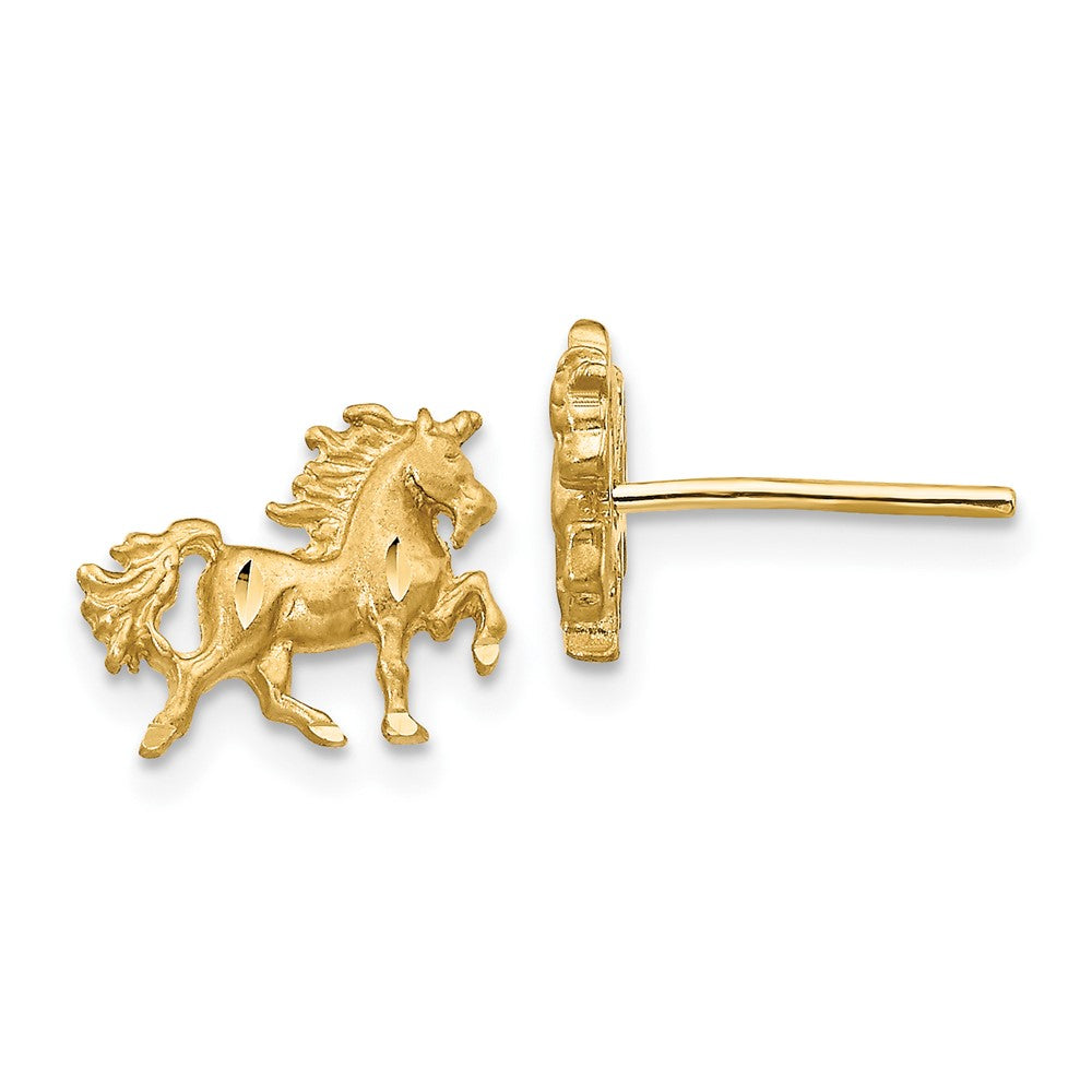 10K Yellow Gold Satin Diamond-Cut Unicorn Post Earrings