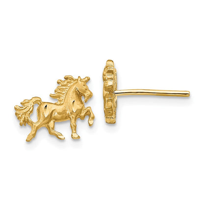 10K Yellow Gold Satin Diamond-Cut Unicorn Post Earrings