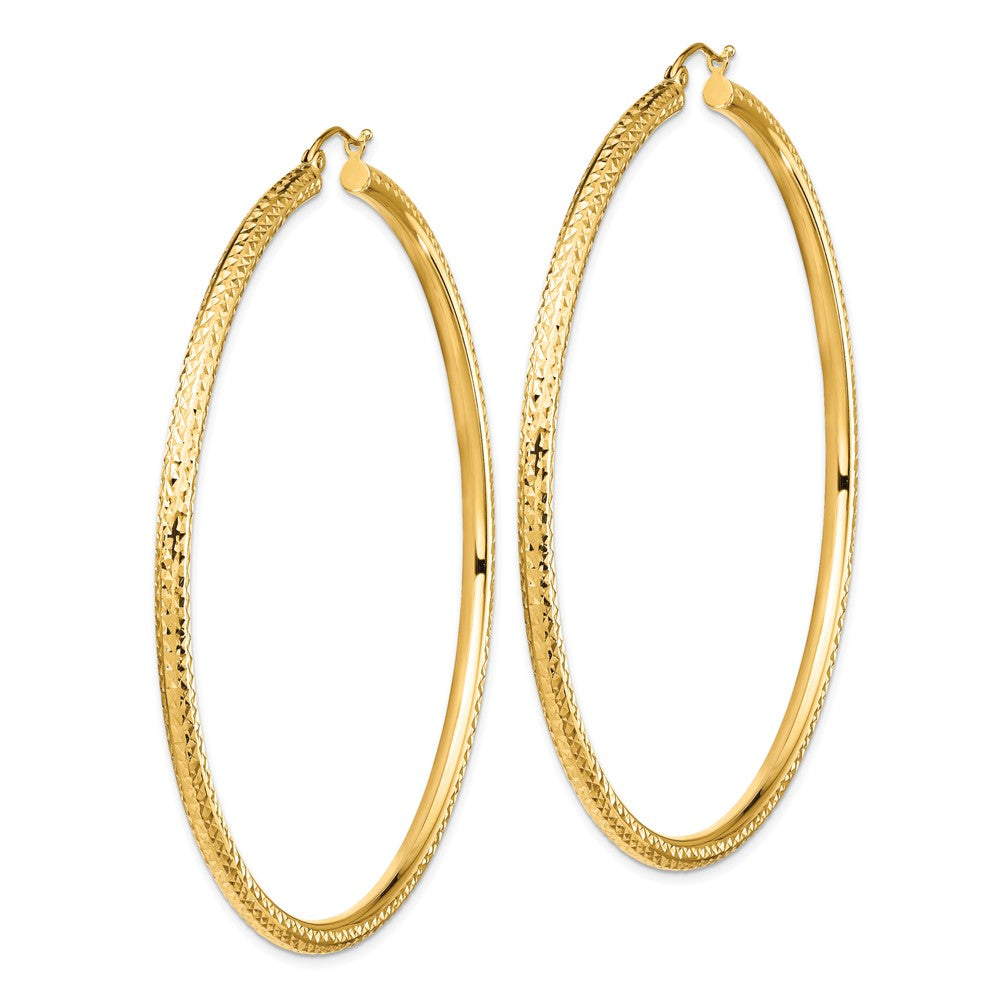 10K Yellow Gold Lightweight 3mm Diamond-Cut Hoop Earrings