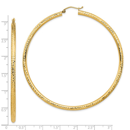 10K Yellow Gold Lightweight 3mm Diamond-Cut Hoop Earrings