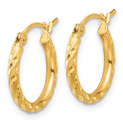 10K Yellow Gold Polished And Satin D/C 2.00mm Hoop Earrings